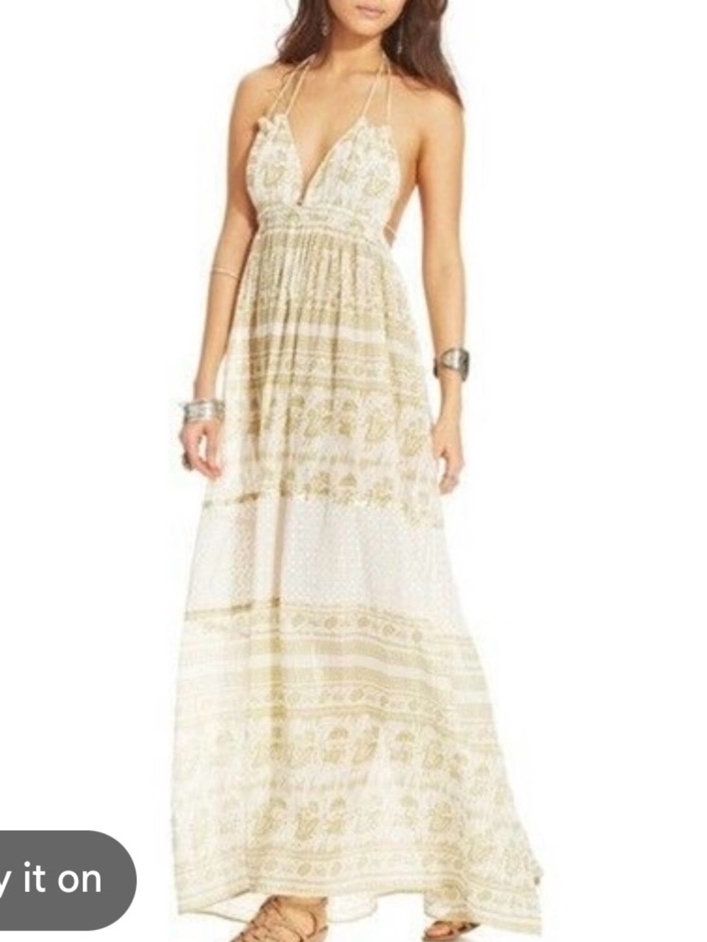 Free People Endless Summer Triangle Top Maxi Dress Medium Green Aztec Lace Boho